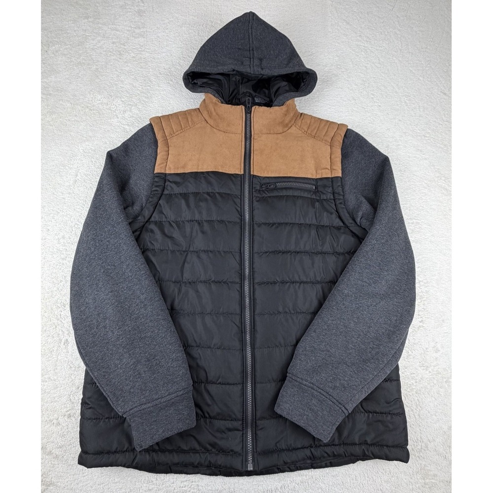Distortion Comfort & Style Quilted‎ Puffer Knit Sleeves Hoodie Full Zip Jacket L
